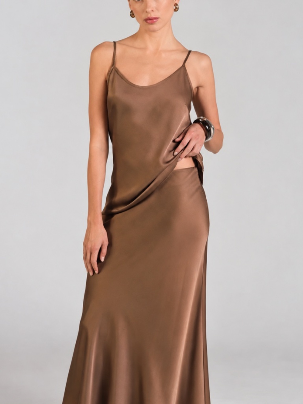 JAKI London Cordelia Satin Vest Maple Brown XS Made in Italy